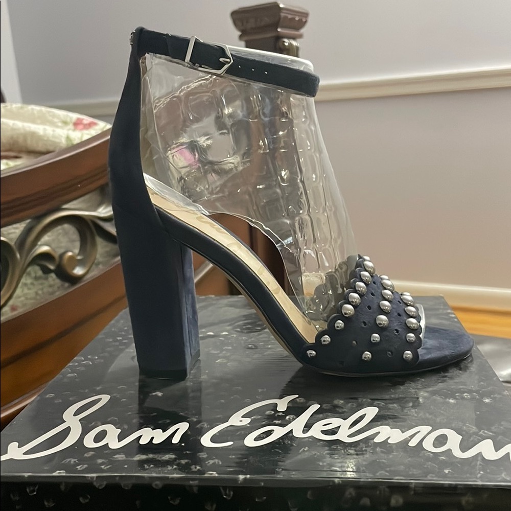Sam Edelman Blue High-Heeled Sandals with Studded Design